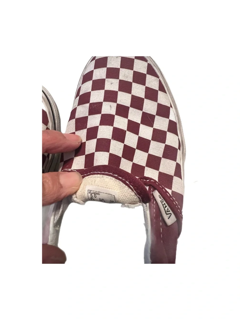 Vans Kids Checkerboard Slip-On Sneakers in Maroon and White